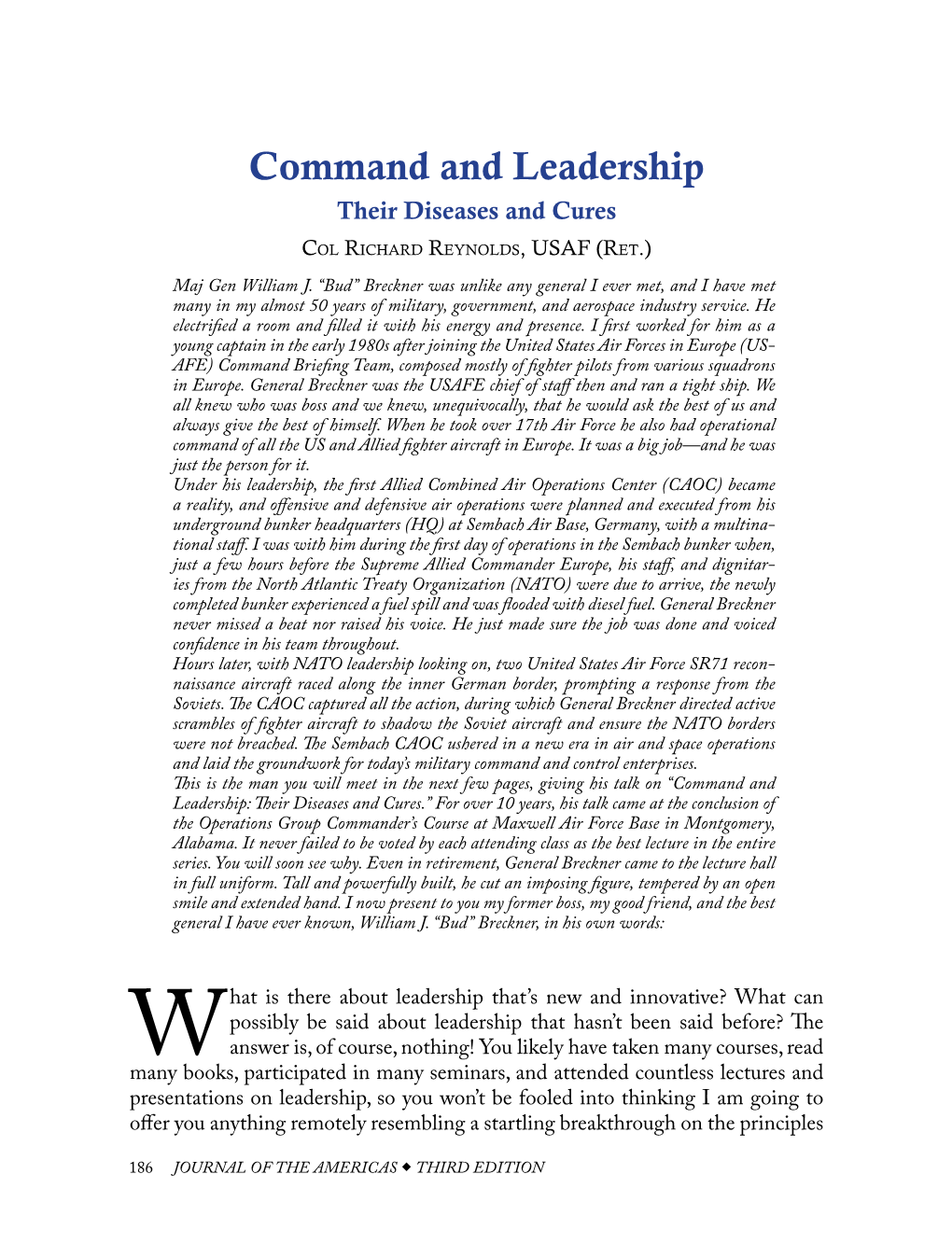 Command and Leadership Their Diseases and Cures