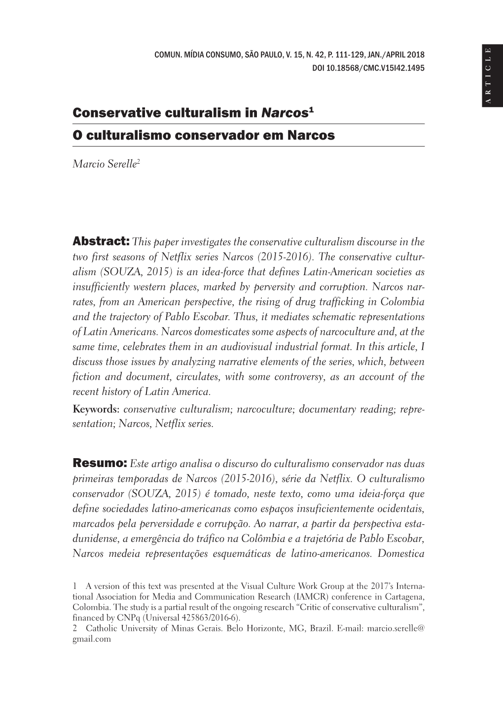 Conservative Culturalism in Narcos1 O Culturalismo Conservador Em Narcos