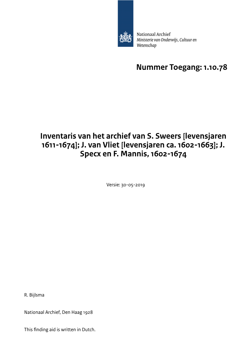 1.10.78 Inventaris Van Het Archief Van S. Sweers