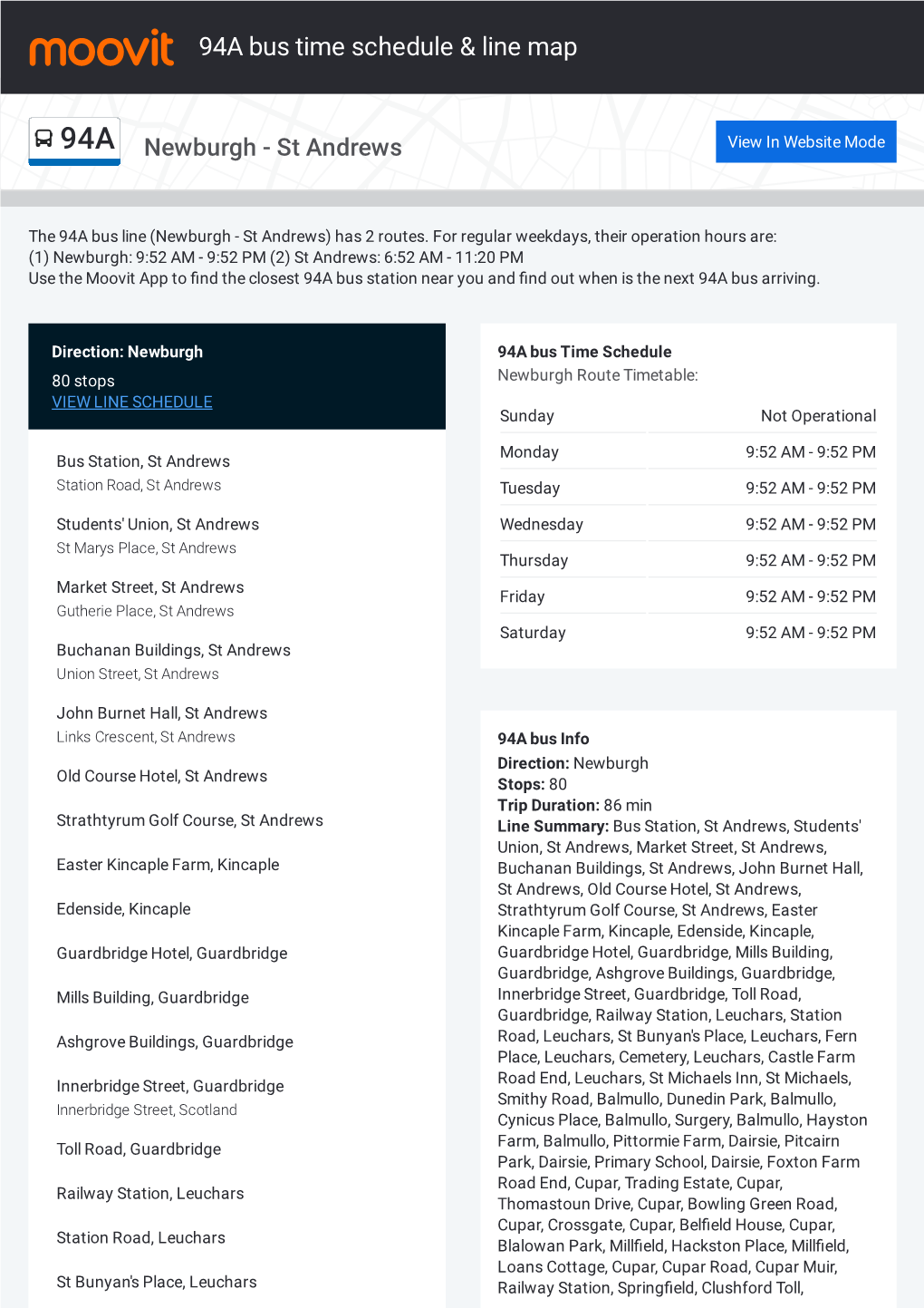 94A Bus Time Schedule & Line Route