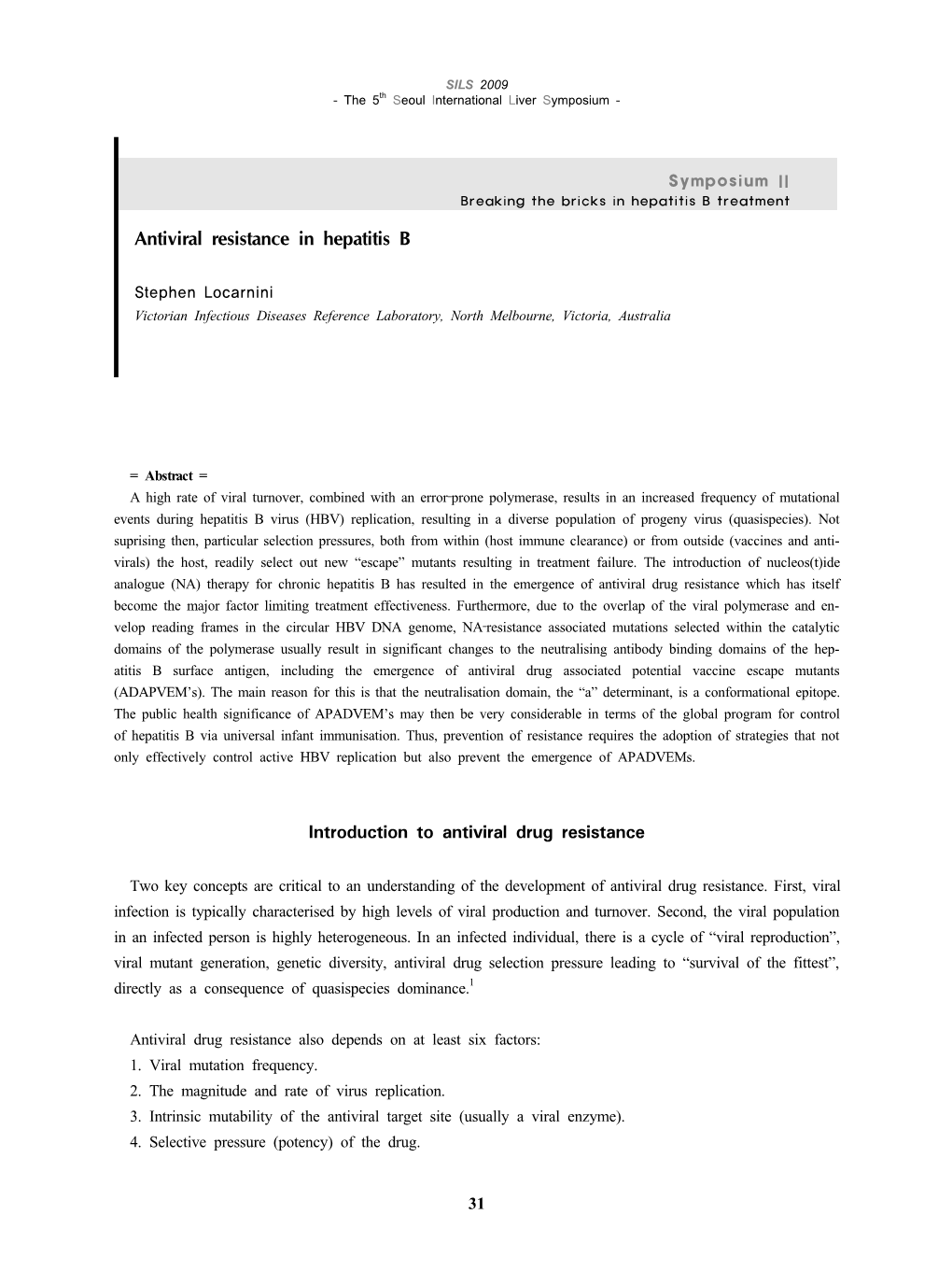 Antiviral Resistance in Hepatitis B