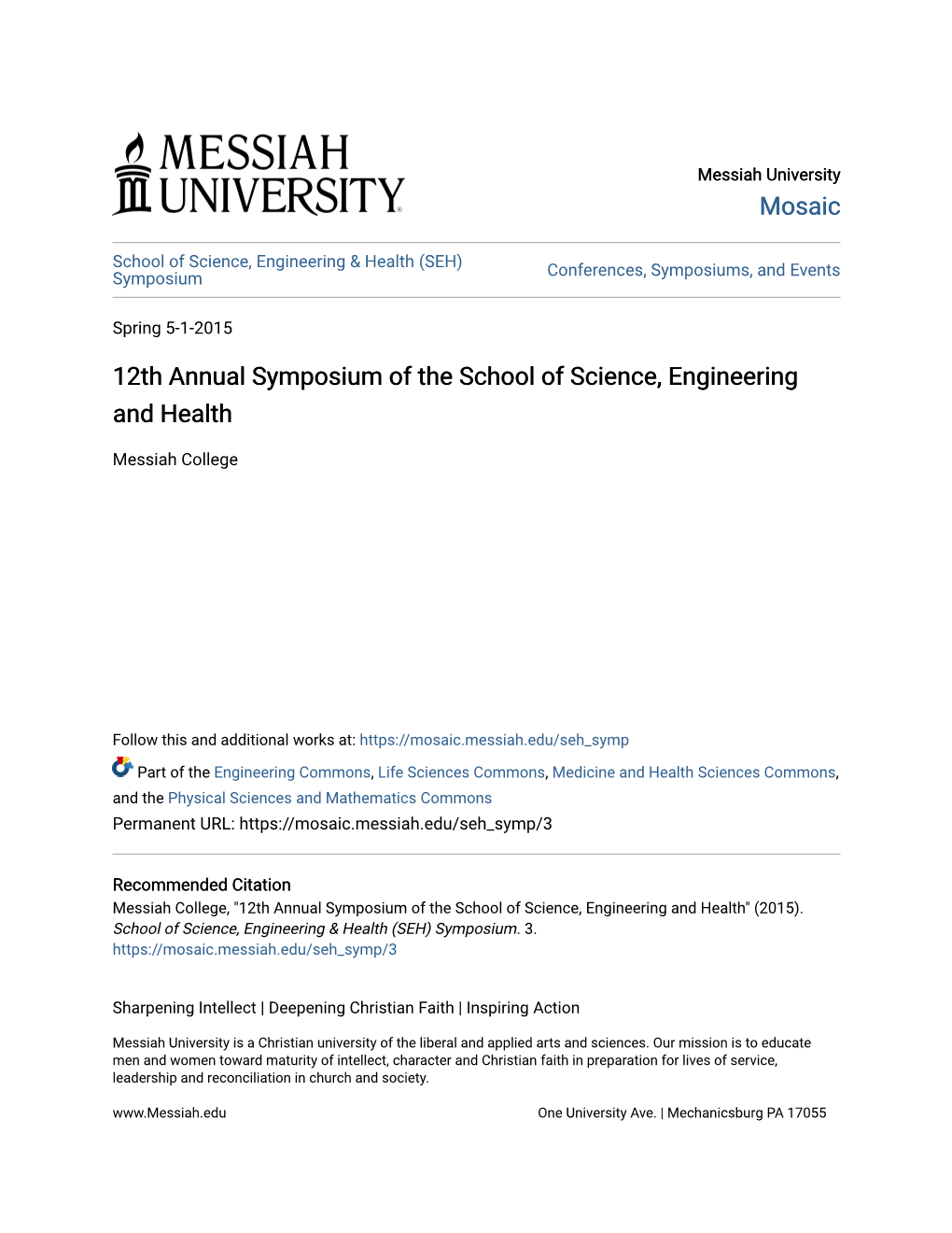 12Th Annual Symposium of the School of Science, Engineering and Health