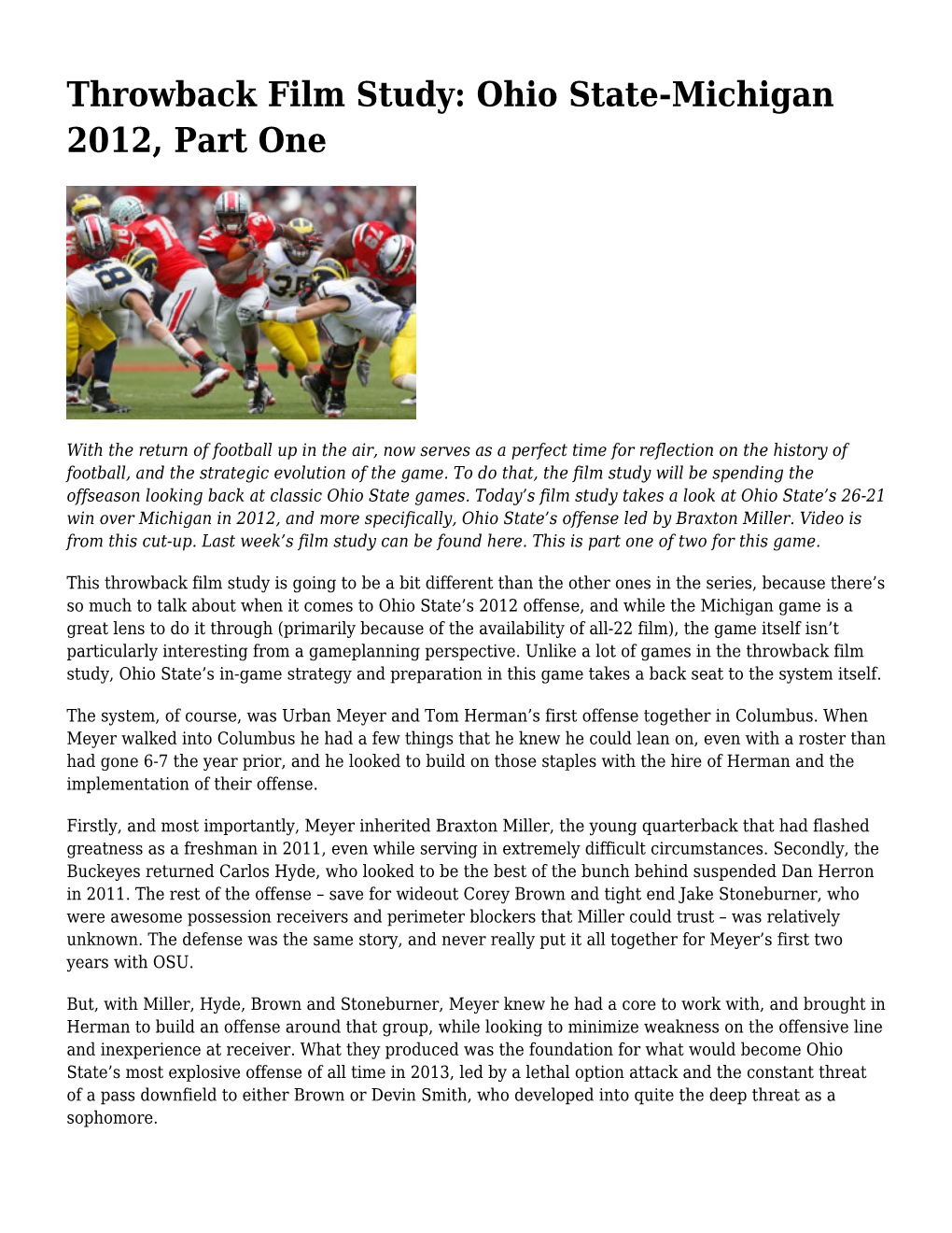 Throwback Film Study: Ohio State-Michigan 2012, Part One