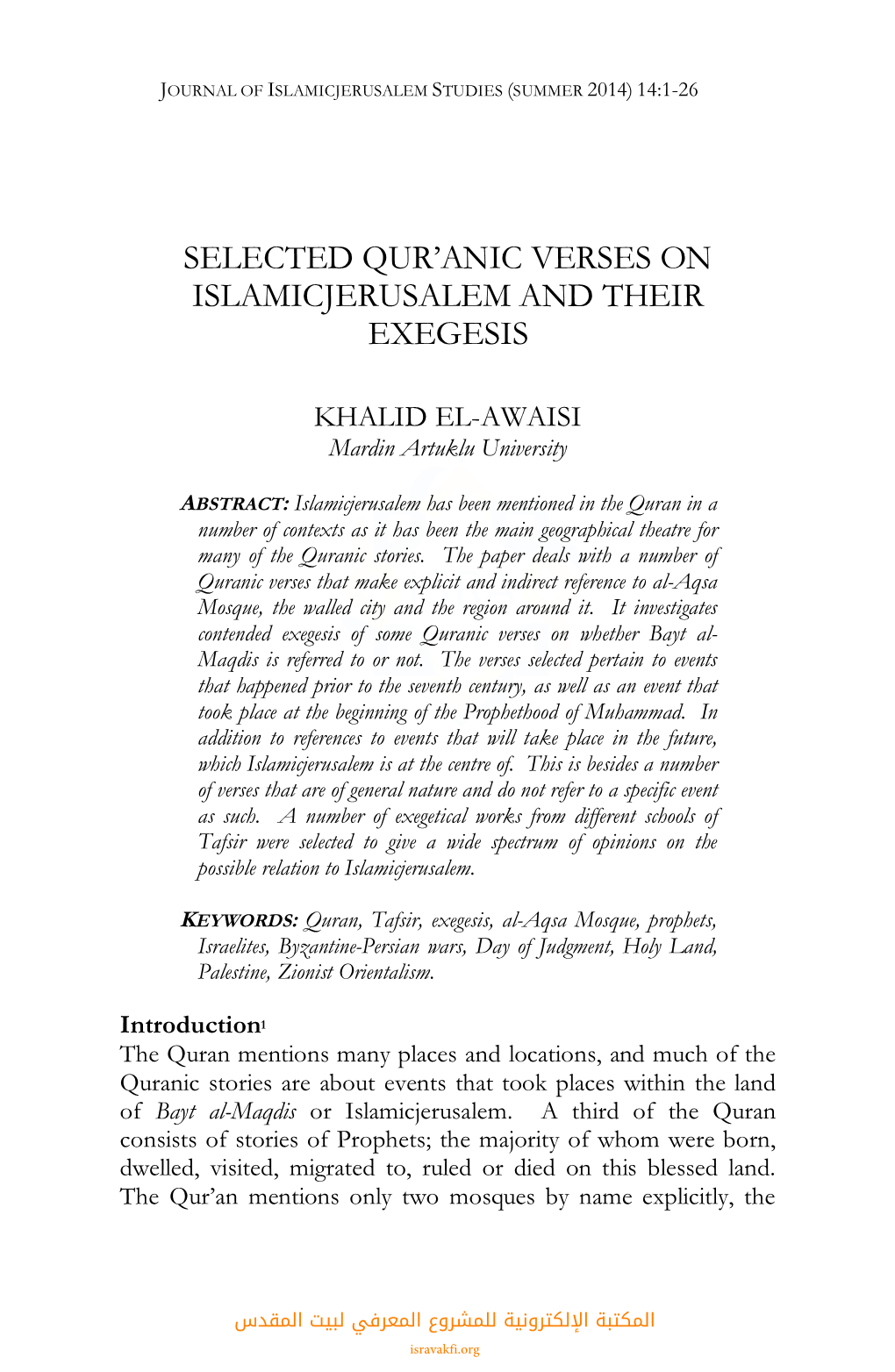 Selected Qur'anic Verses on Islamicjerusalem and Their