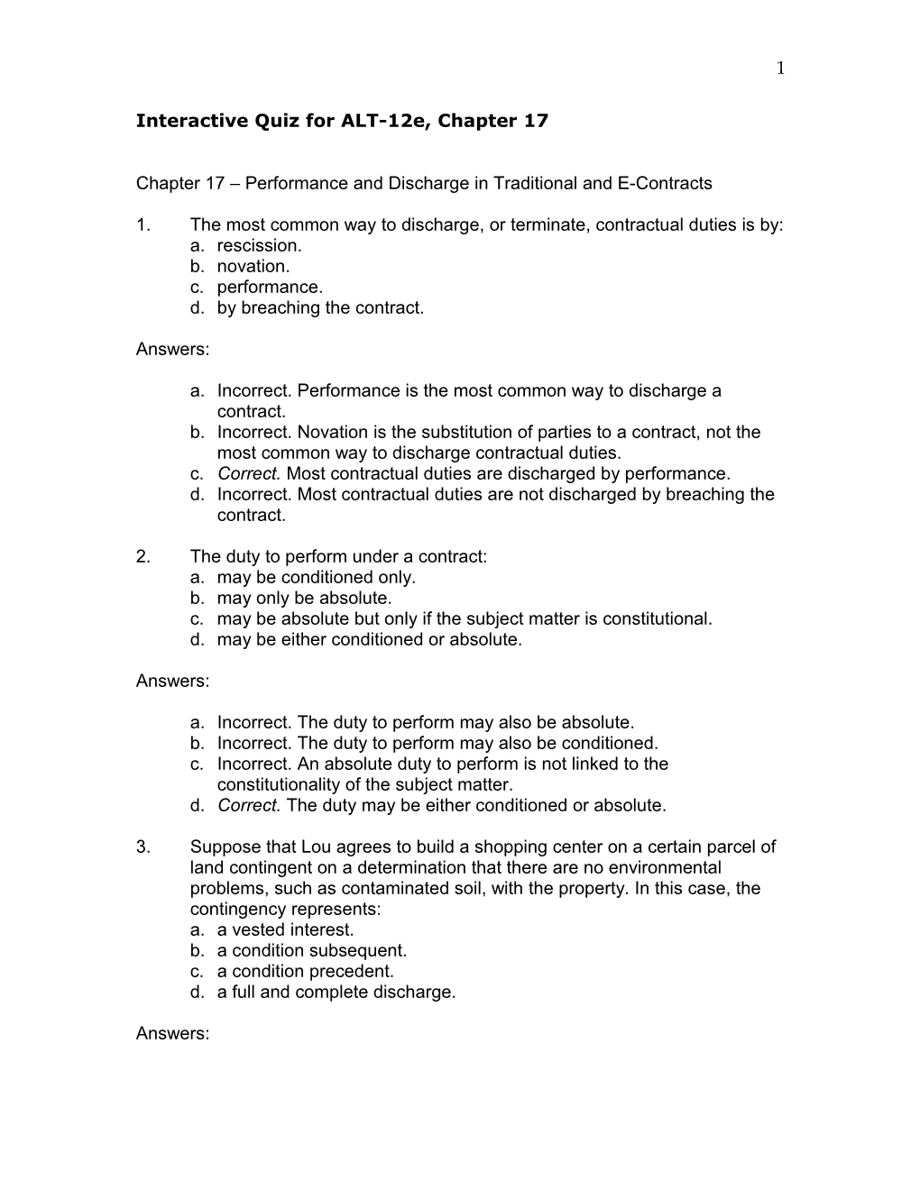 ON-LINE TEST BANK for WEST BUSINESS LAW (*Note: Same Tab Problem in This Chapter