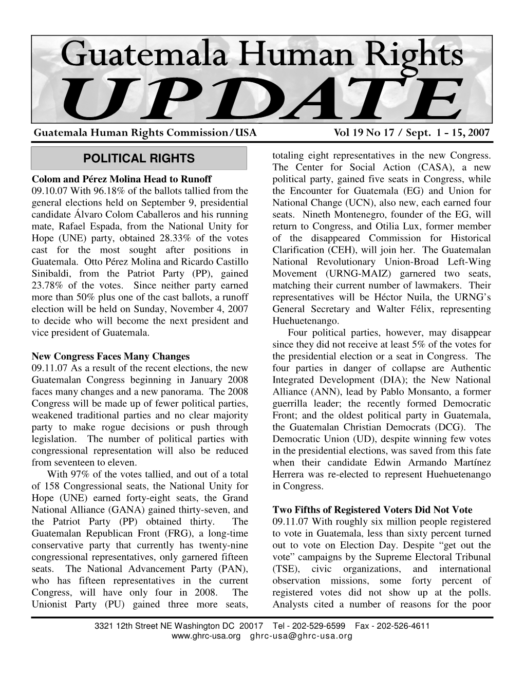 Guatemala Human Rights Commission/USA Vol 19 No 17 / Sept. 1 - 15, 2007