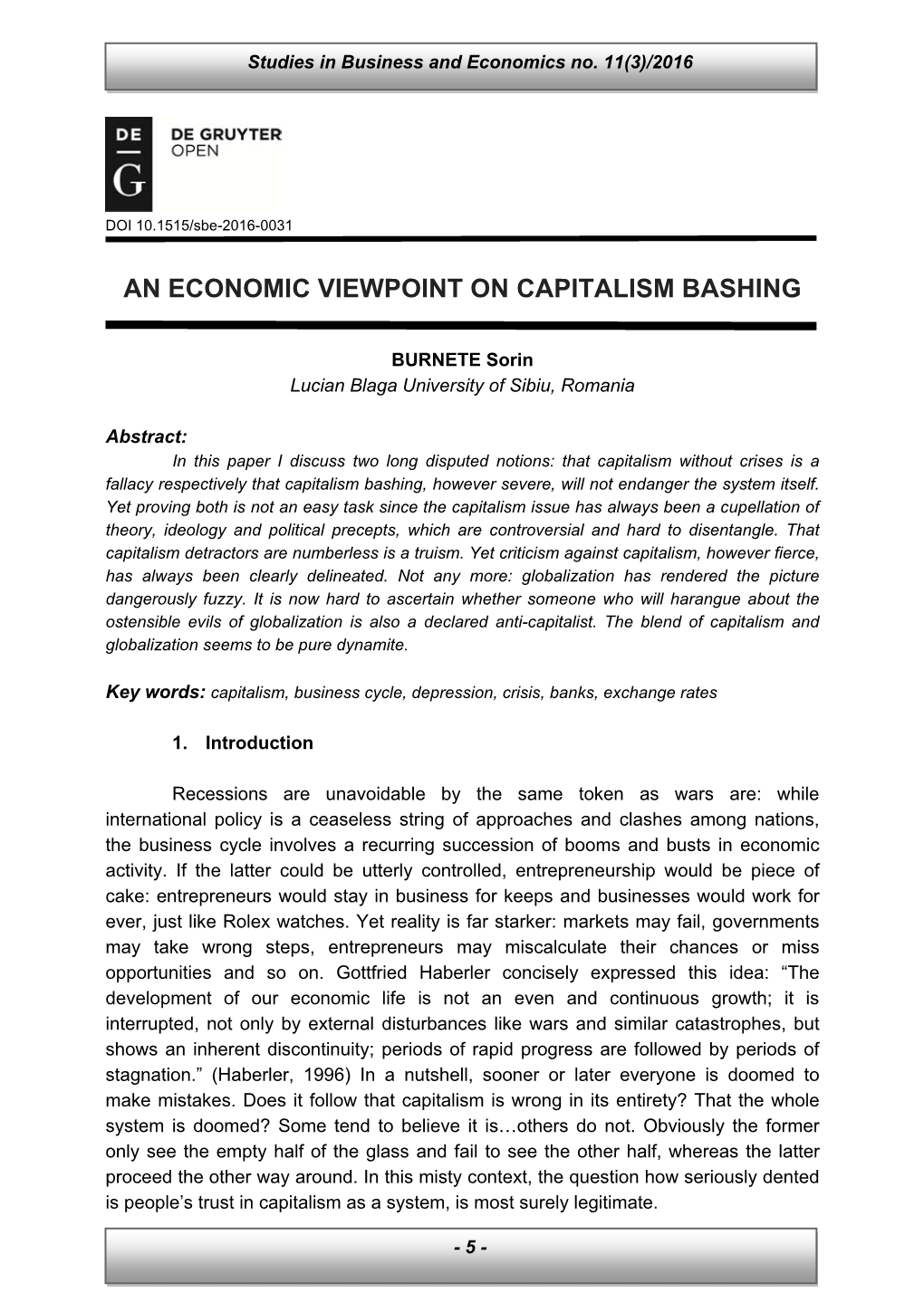 An Economic Viewpoint on Capitalism Bashing