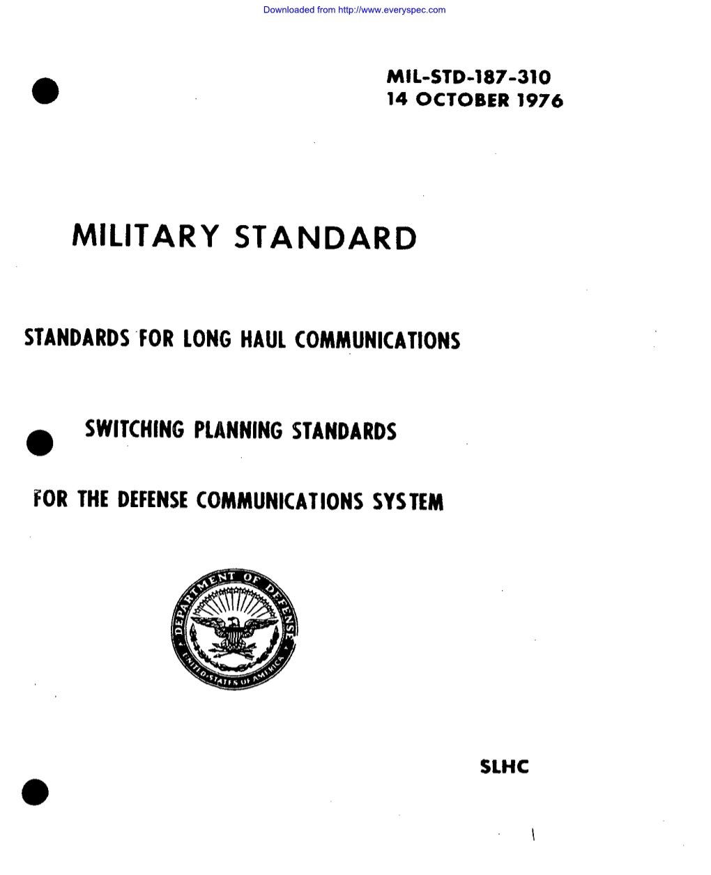 Switching Planning Standards for the Defense Communications System