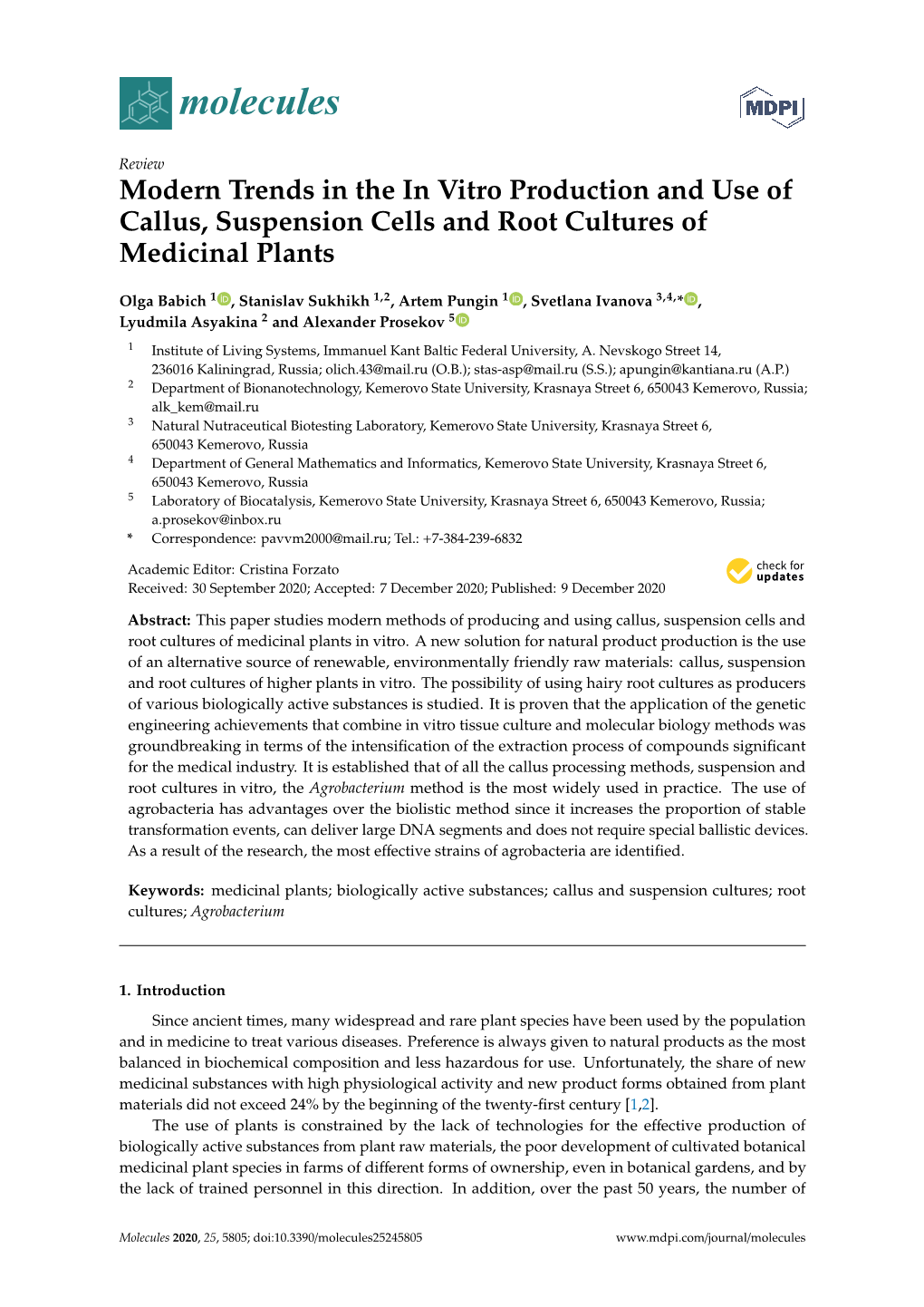 Modern Trends in the in Vitro Production and Use of Callus, Suspension Cells and Root Cultures of Medicinal Plants