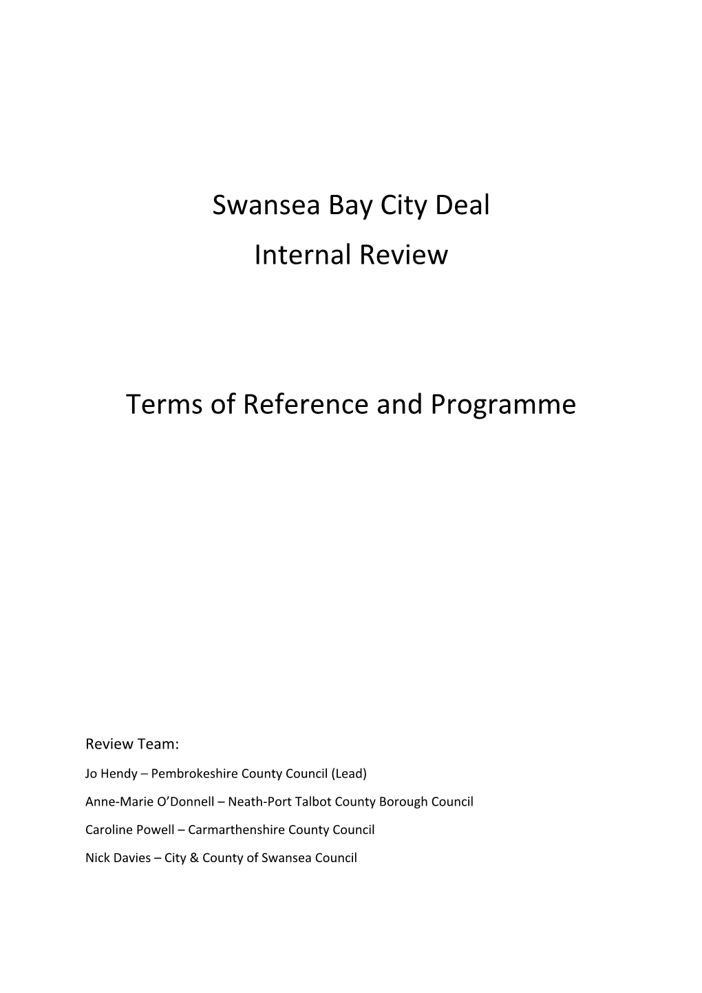 Swansea Bay City Deal Internal Review Terms of Reference And