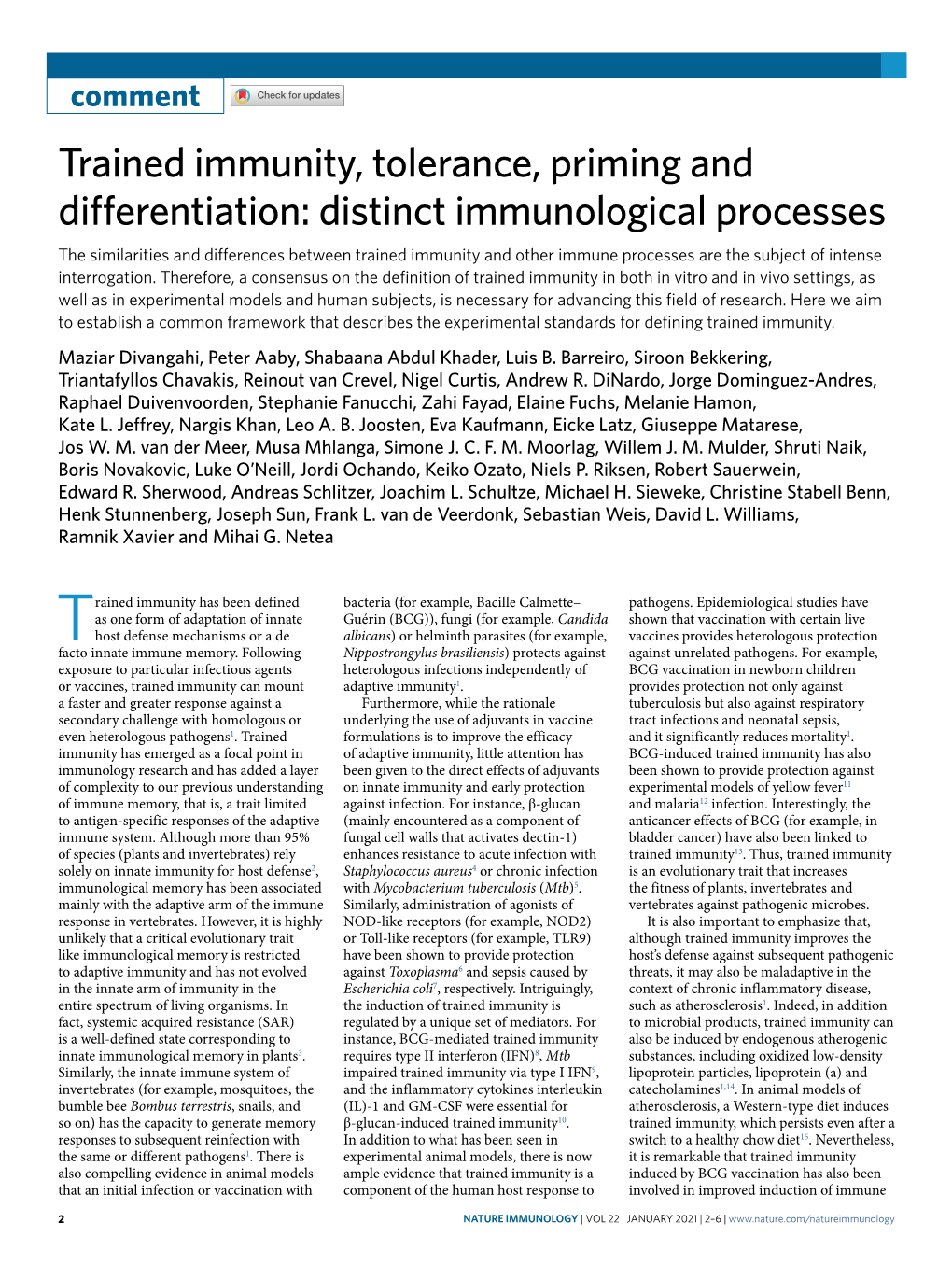 Trained Immunity, Tolerance, Priming and Differentiation: Distinct