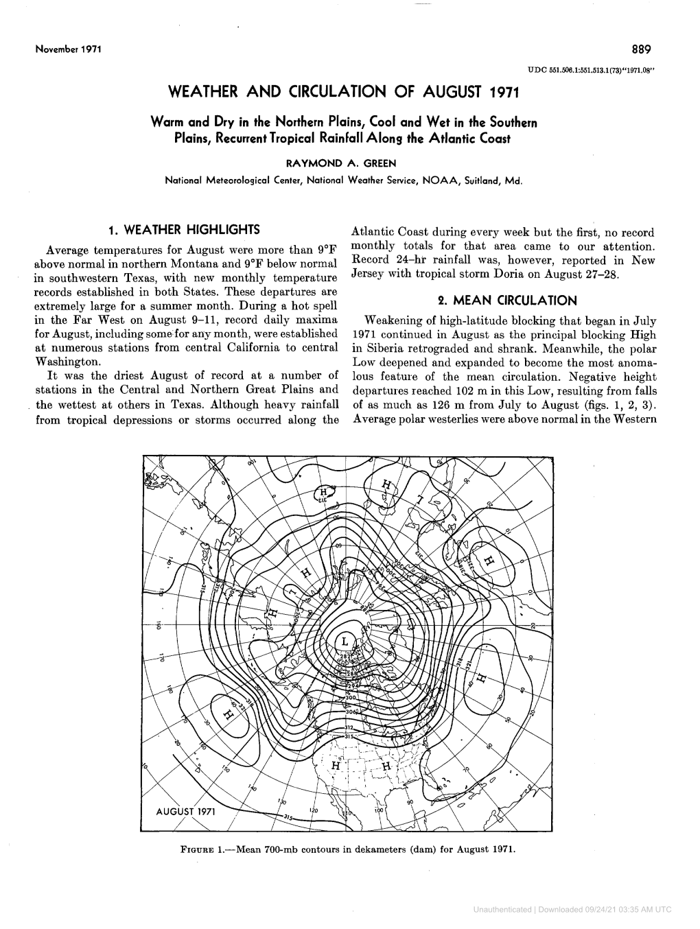 Weather and Circulation of August 1971