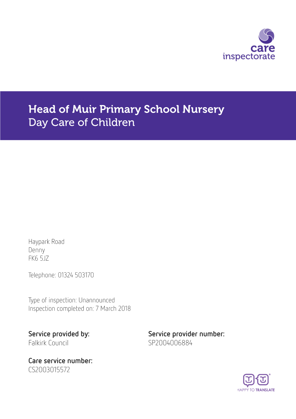 Head of Muir Primary School Nursery Day Care of Children