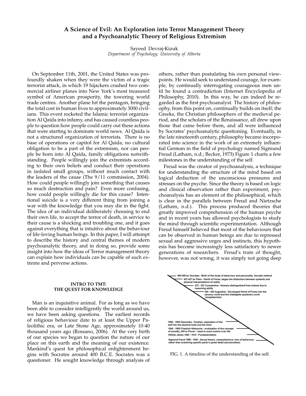 An Exploration Into Terror Management Theory and a Psychoanalytic Theory of Religious Extremism