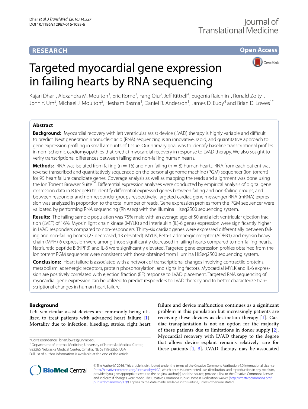 Targeted Myocardial Gene Expression in Failing Hearts by RNA Sequencing Kajari Dhar1, Alexandra M