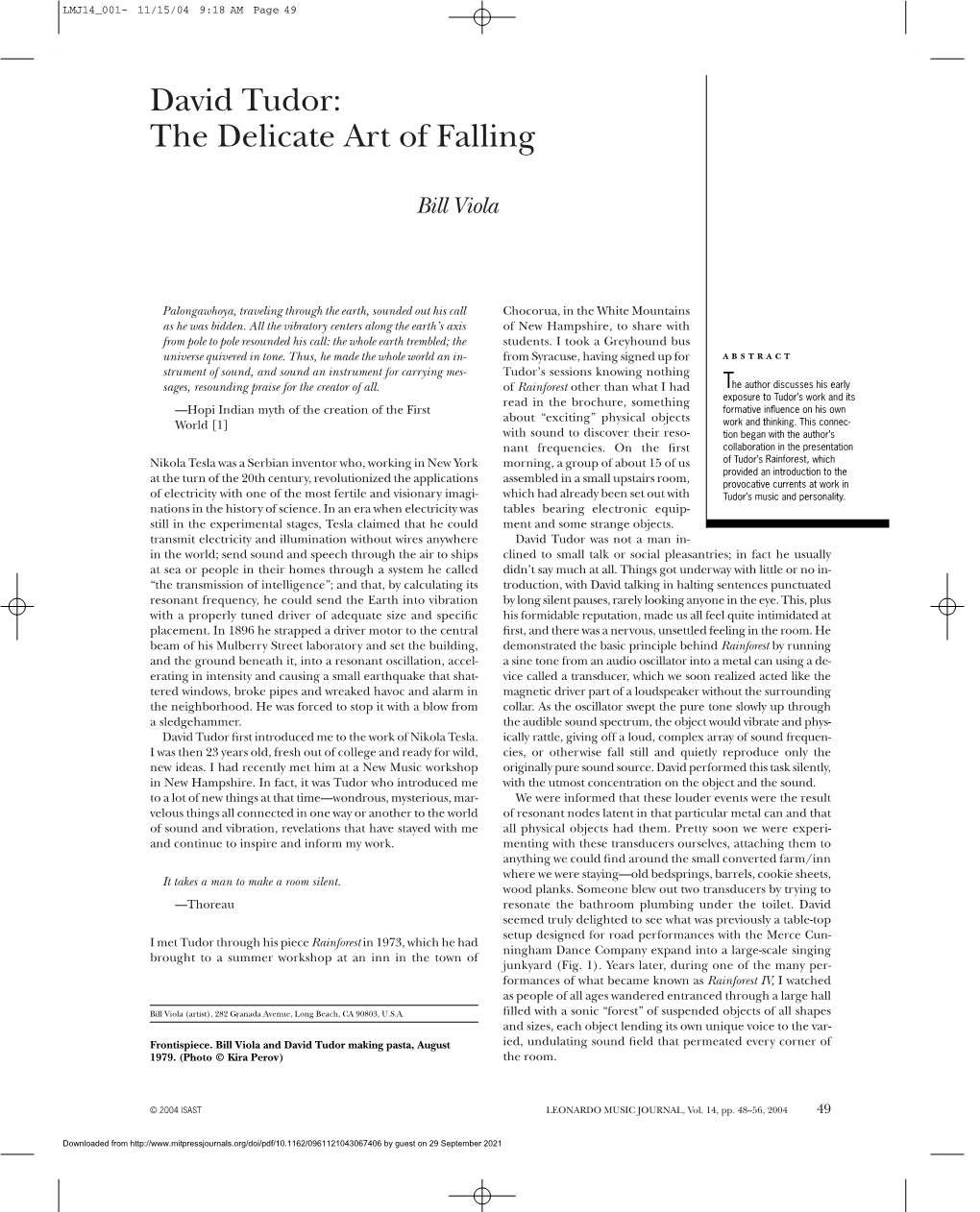 David Tudor: the Delicate Art of Falling