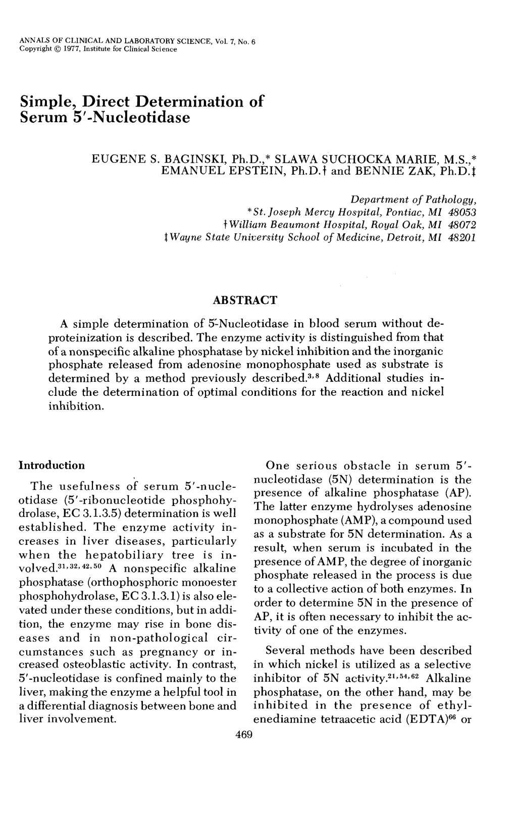 Simple, Direct Determination of Serum 5'-Nucleotidase