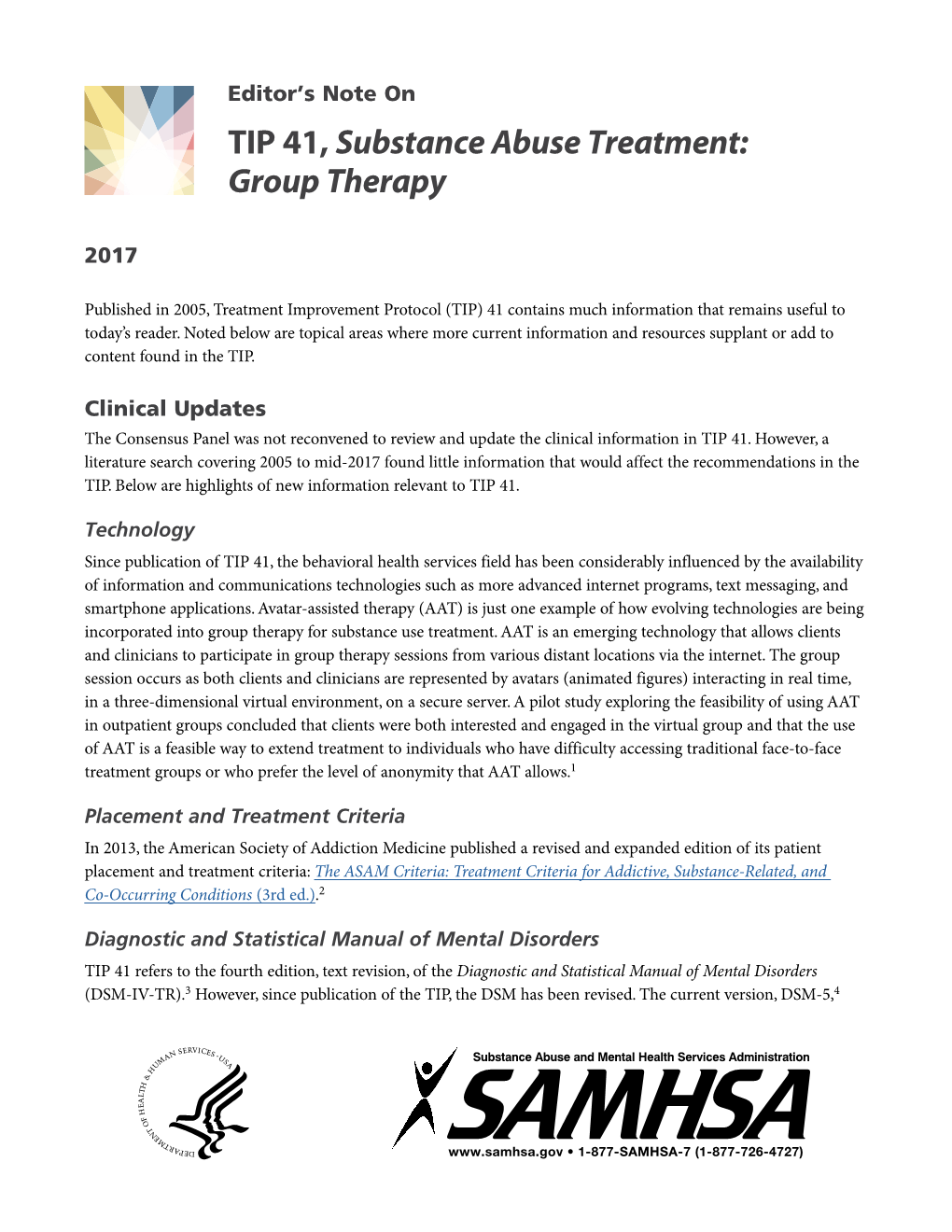 Editor's Note on TIP 41, Substance Abuse Treatment: Group Therapy