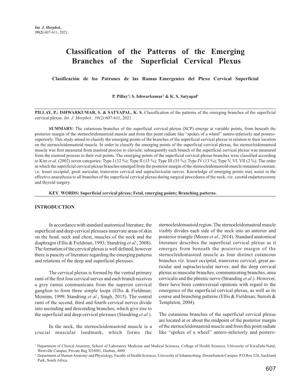 Classification of the Patterns of the Emerging Branches of the Superficial Cervical Plexus