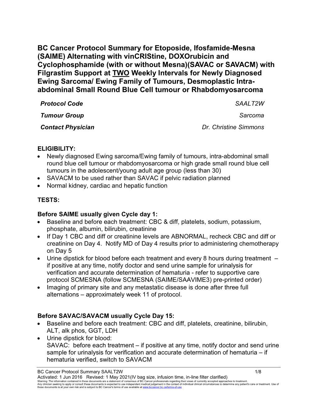 BC Cancer Protocol Summary for Etoposide, Ifosfamide-Mesna