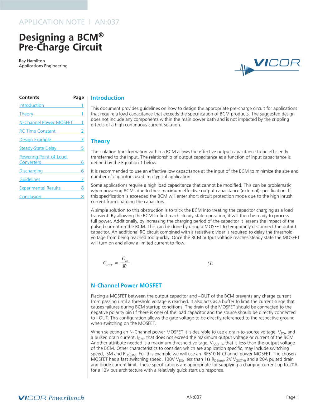 Designing a BCM® Pre-Charge Circuit