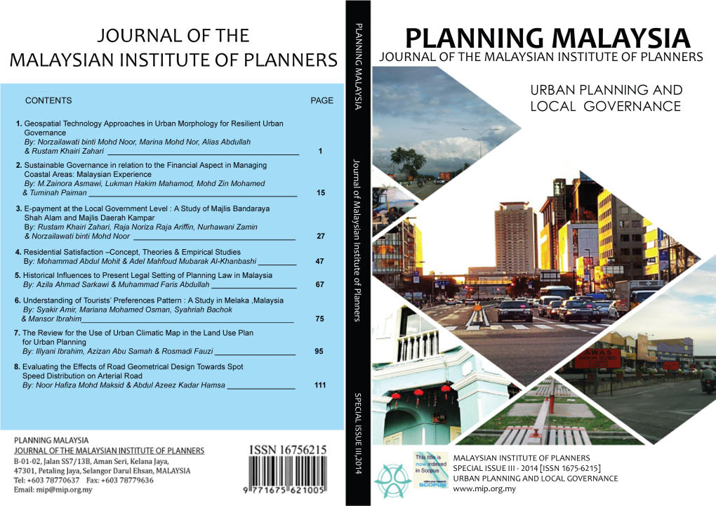 PLANNING MALAYSIA Journal of the Malaysian Institute of Planners