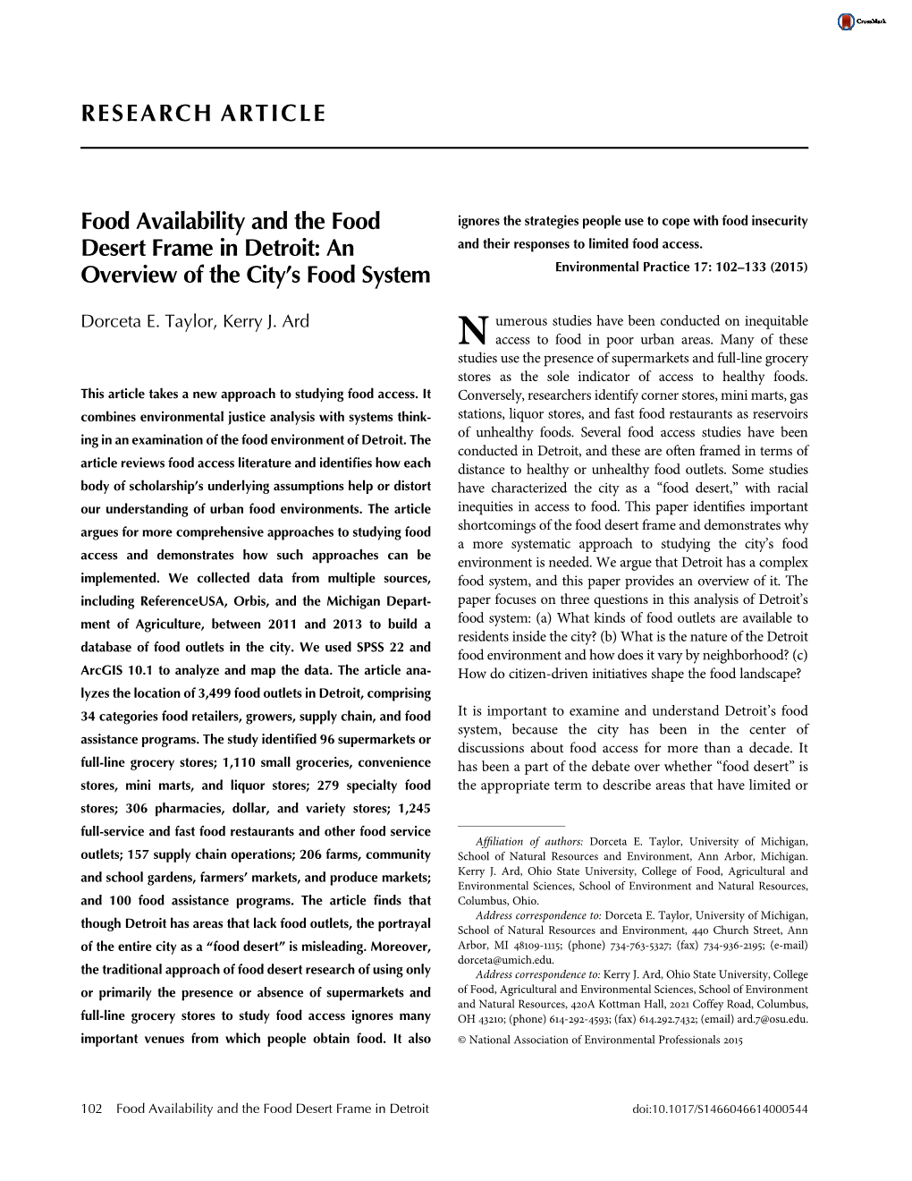 RESEARCH ARTICLE Food Availability and the Food Desert