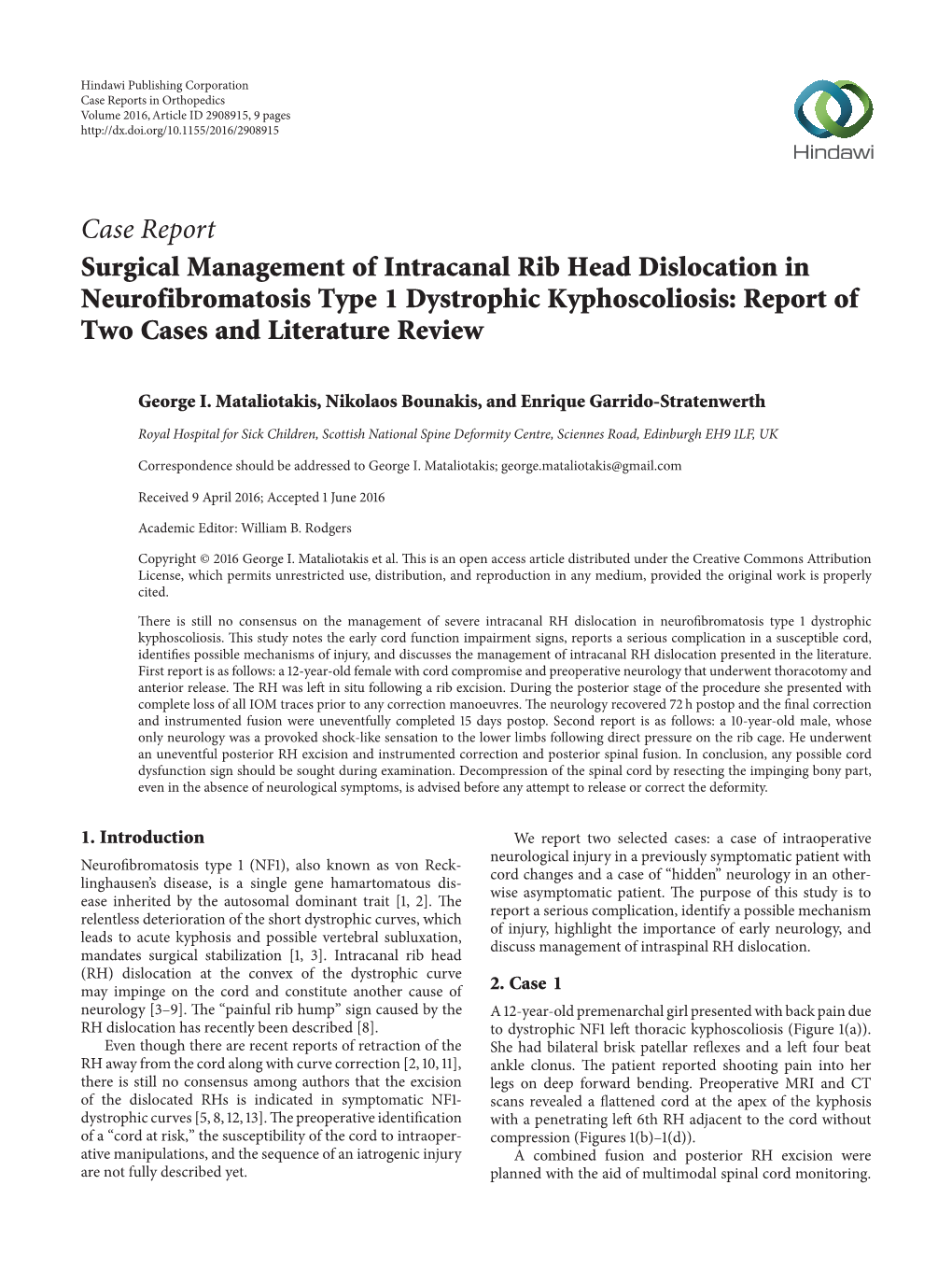 Surgical Management of Intracanal Rib Head Dislocation in Neurofibromatosis Type 1 Dystrophic Kyphoscoliosis: Report of Two Cases and Literature Review