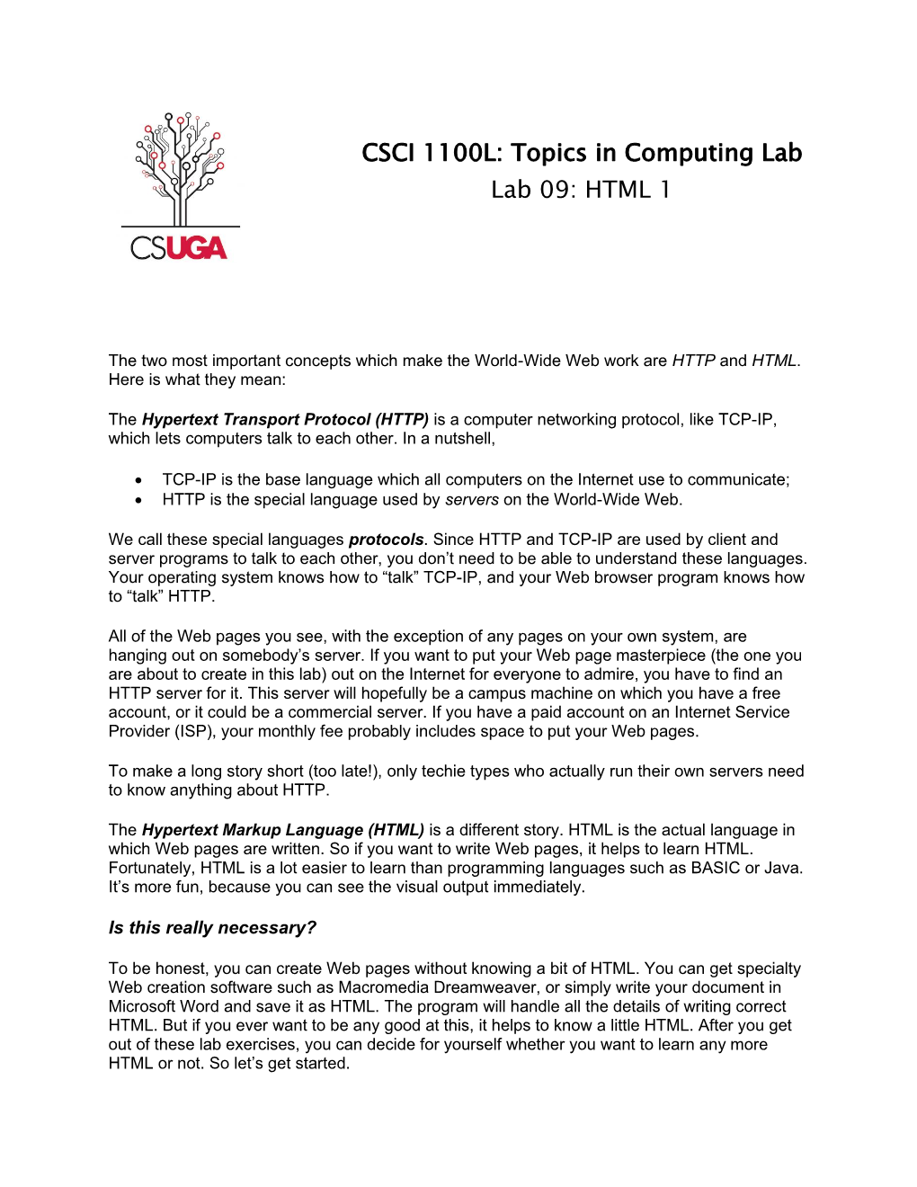 CSCI 1100L: Topics in Computing Lab Lab 09: HTML 1