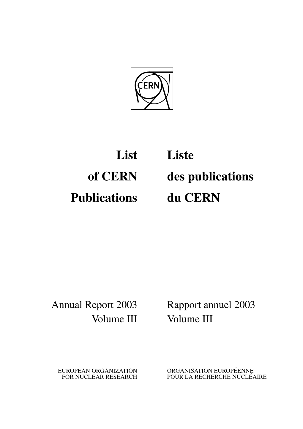 Liste Des Publications Du CERN
