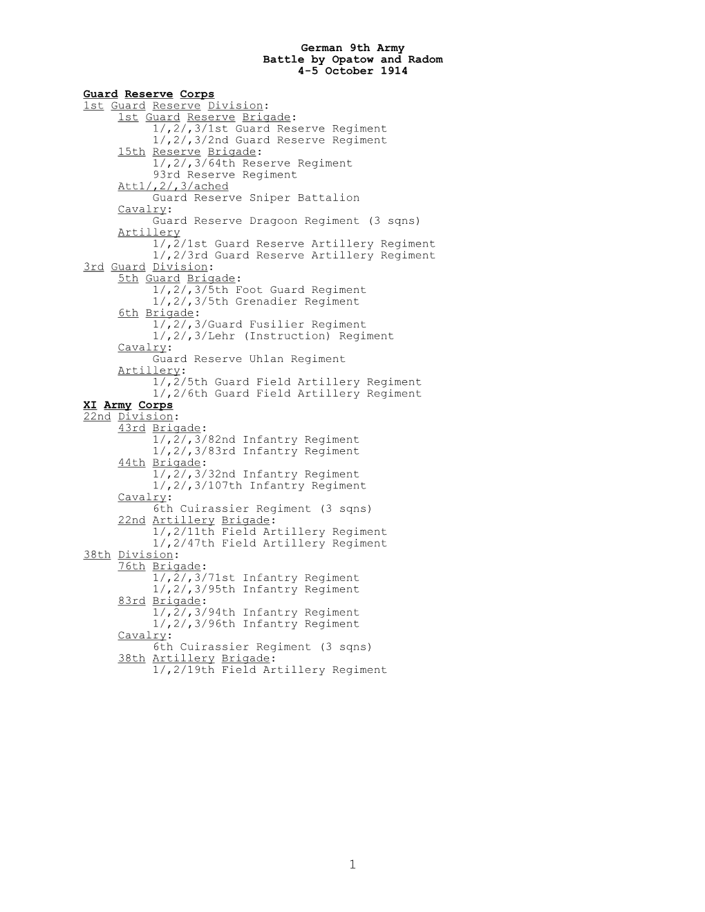 German 9Th Army, Battle by Opatow and Radom 4-5 October 1914