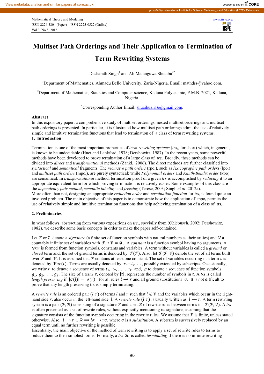 Multiset Path Orderings and Their Application to Termination of Term Rewriting Systems