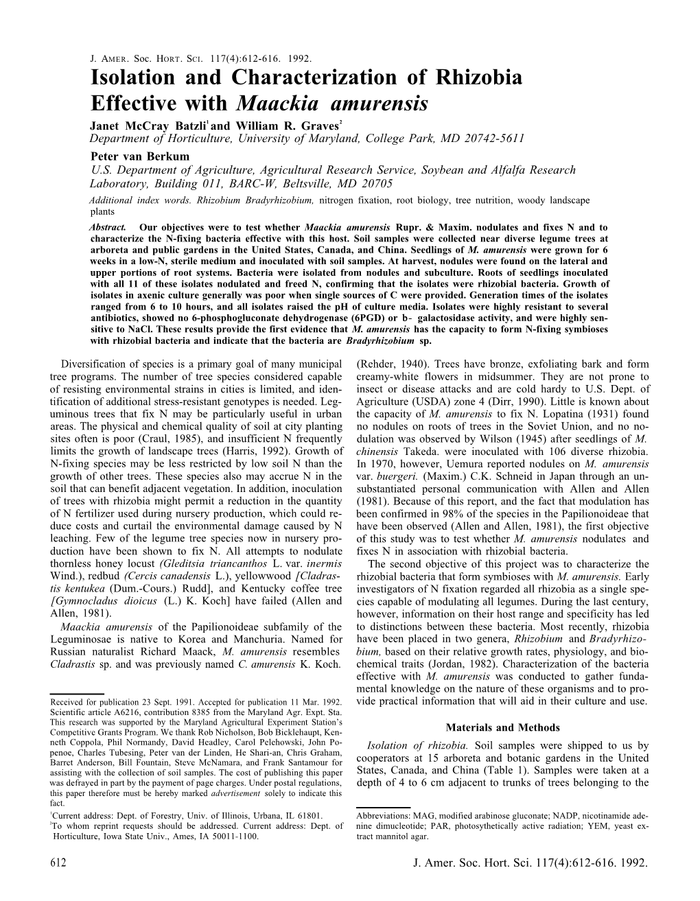 Isolation and Characterization of Rhizobia Effective with 'Maackia