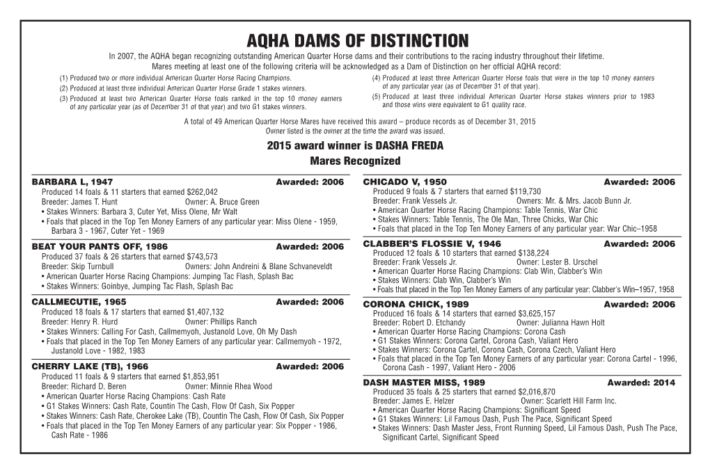 Aqha Dams of Distinction