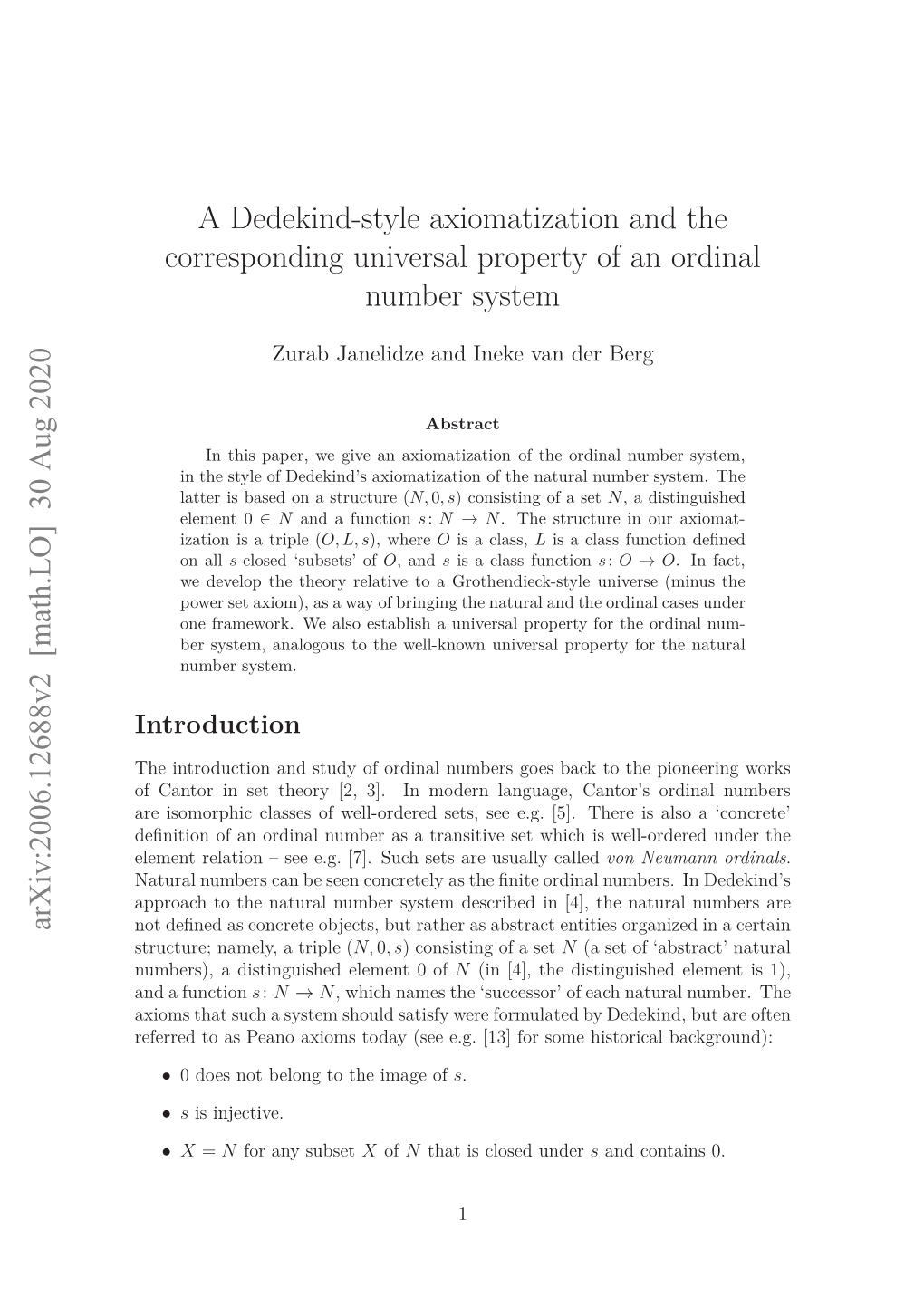 A Dedekind-Style Axiomatization and the Corresponding Universal