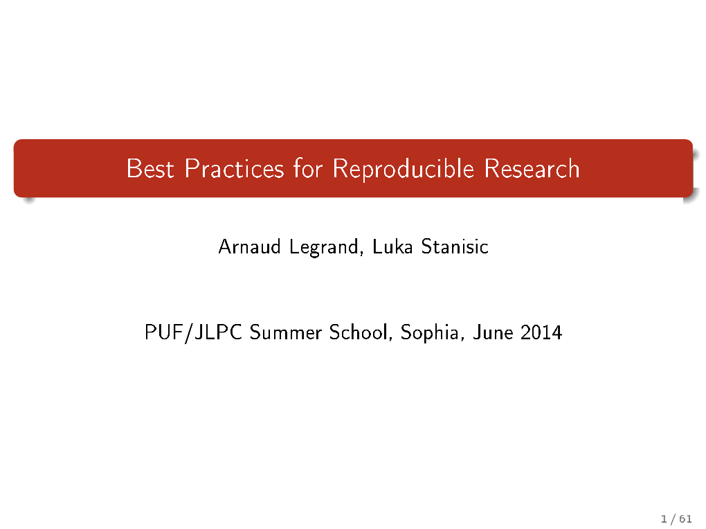 Best Practices for Reproducible Research