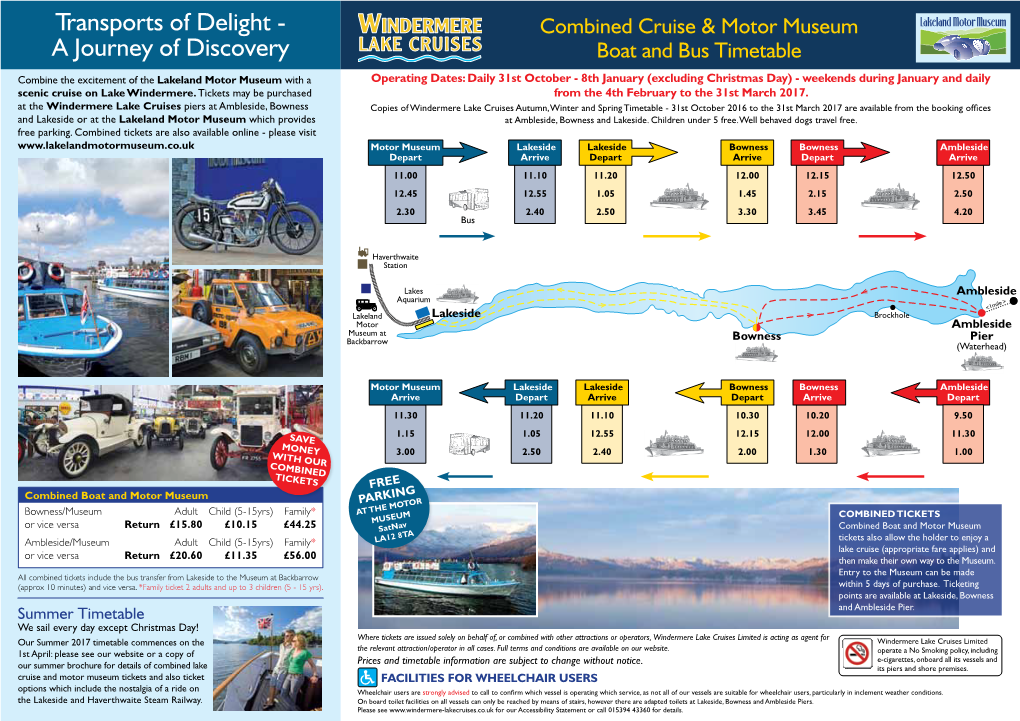 Combined Cruise & Motor Museum Boat and Bus Timetable