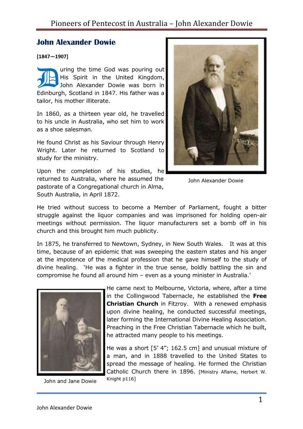 Pioneers of Pentecost in Australia – John Alexander Dowie