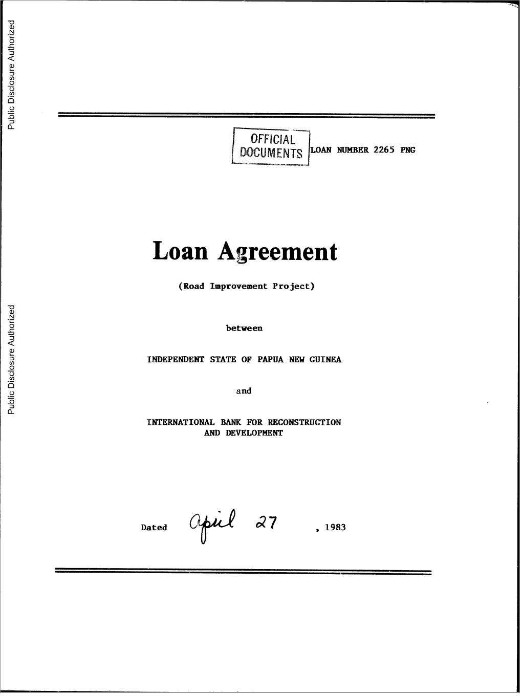 Loan Agreement Public Disclosure Authorized (Road Improvement Project)