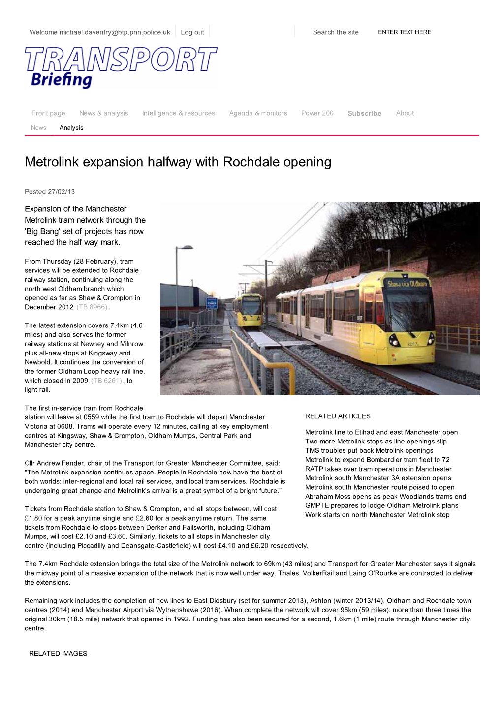 Metrolink Expansion Halfway with Rochdale Opening