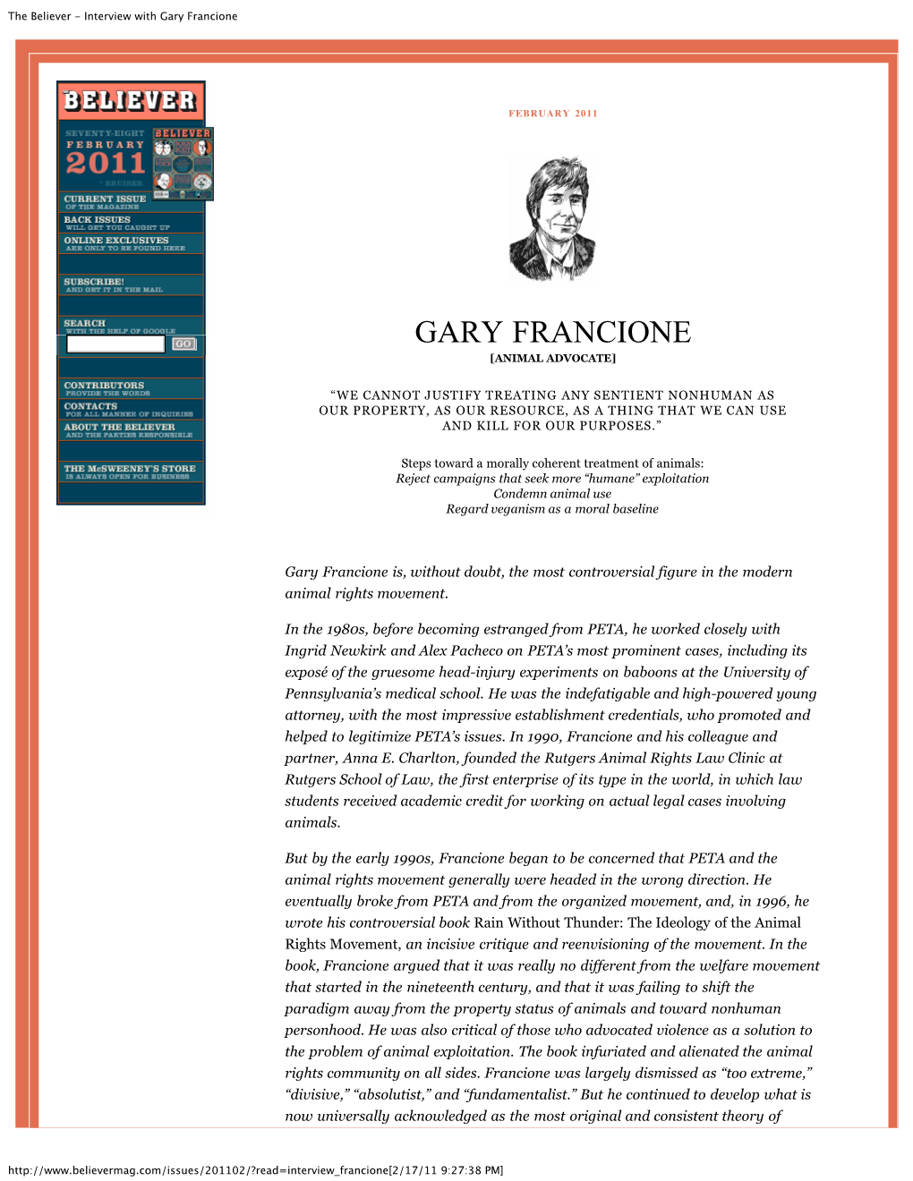 The Believer - Interview with Gary Francione