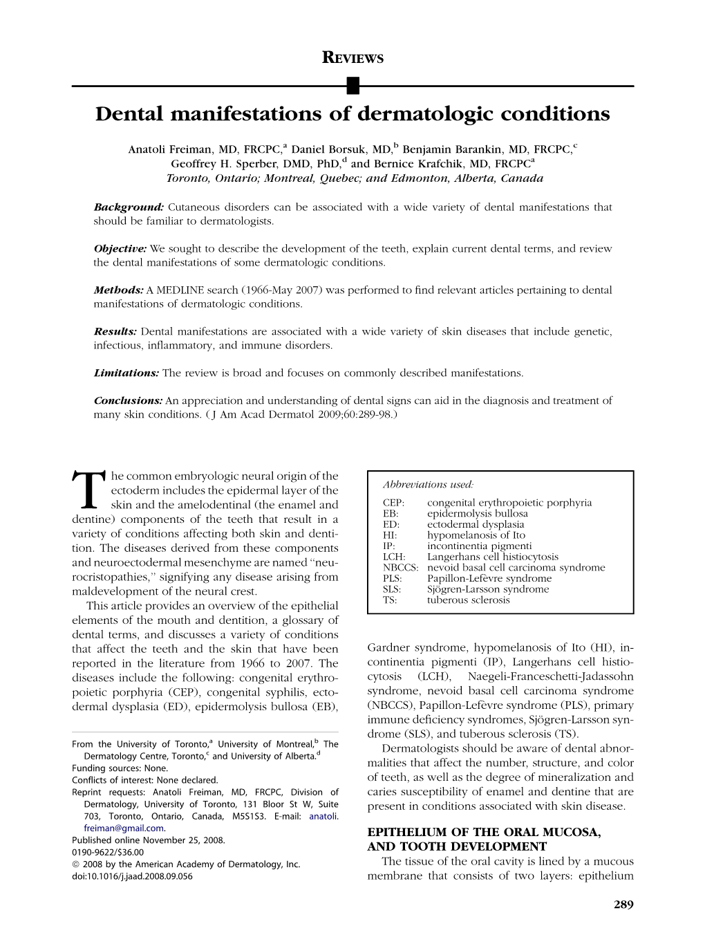 Dental Manifestations of Dermatologic Conditions