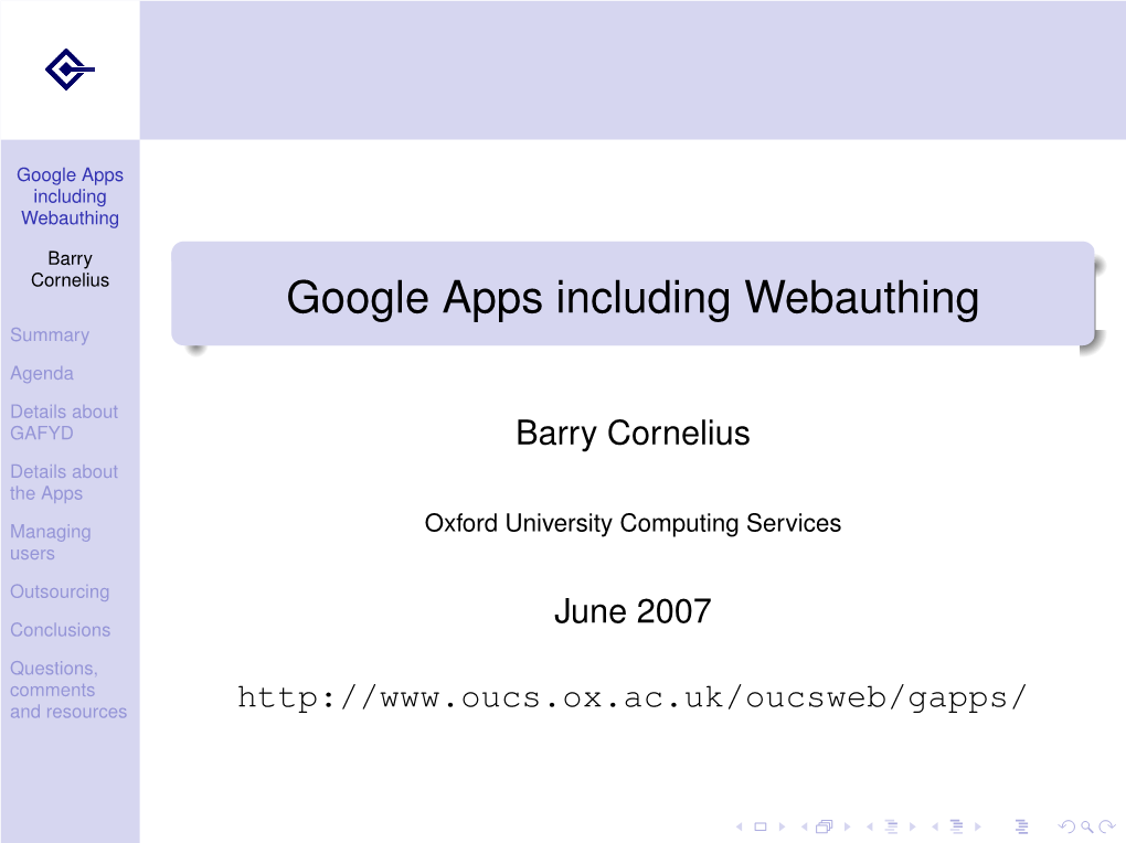 Google Apps Including Webauthing
