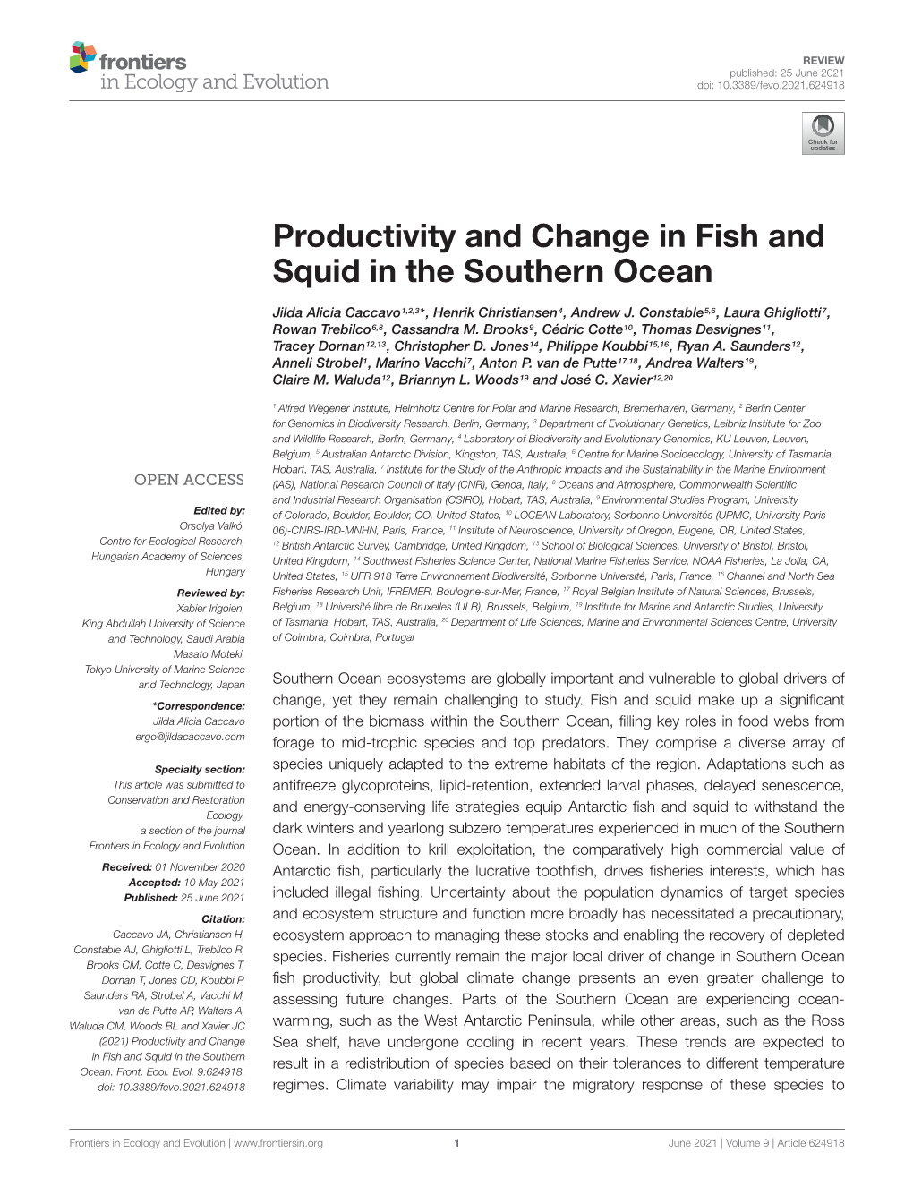 Productivity and Change in Fish and Squid in the Southern Ocean