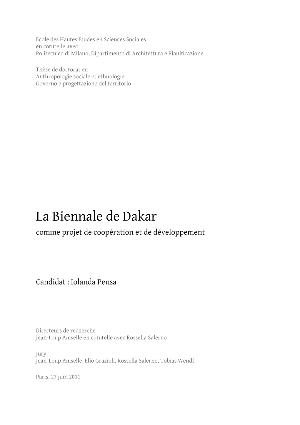 La Biennale De Dakar Comme Projet De Coopération Et De Développement