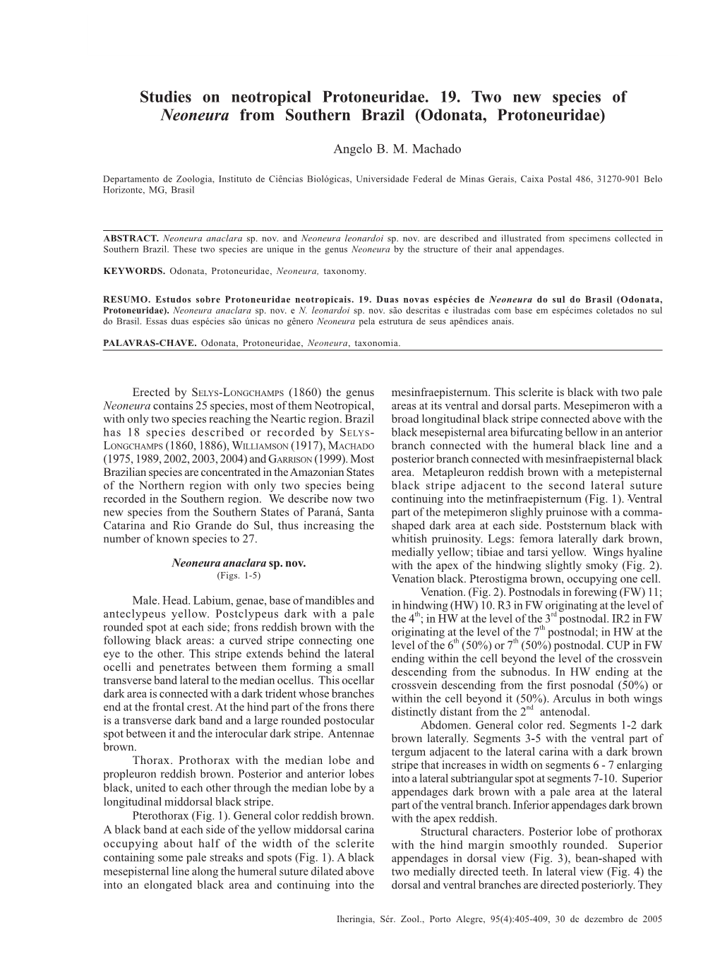 Studies on Neotropical Protoneuridae. 19. Two New Species of Neoneura From