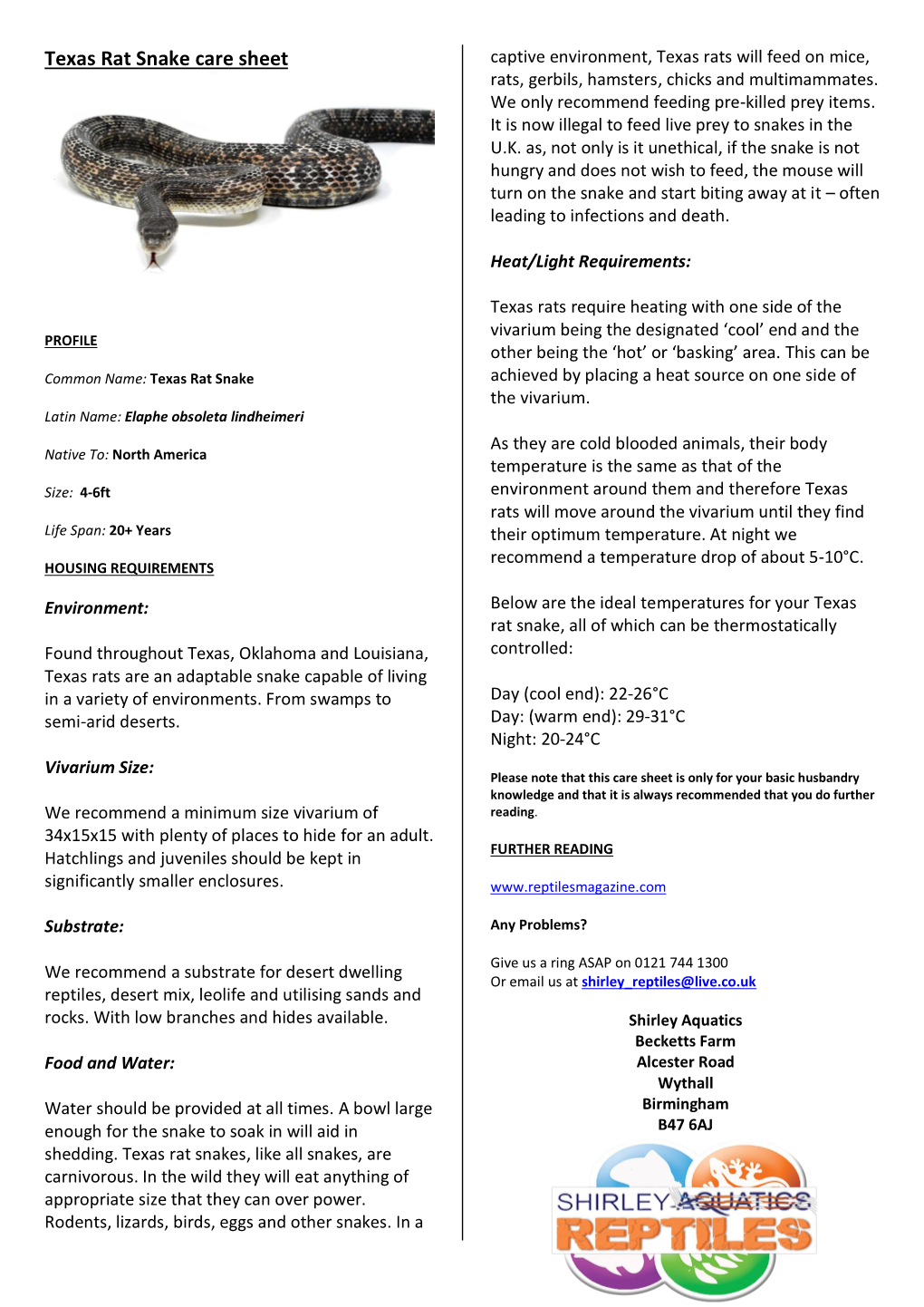 Texas Rat Snake Care Sheet Captive Environment, Texas Rats Will Feed on Mice, Rats, Gerbils, Hamsters, Chicks and Multimammates