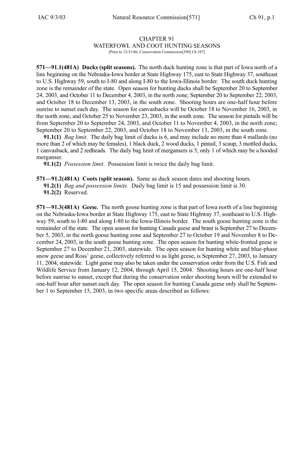 Ch 91, P.1 Natural Resource Commission[571] IAC 9/3/03