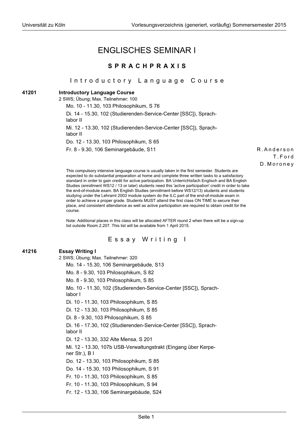 Englisches Seminar I