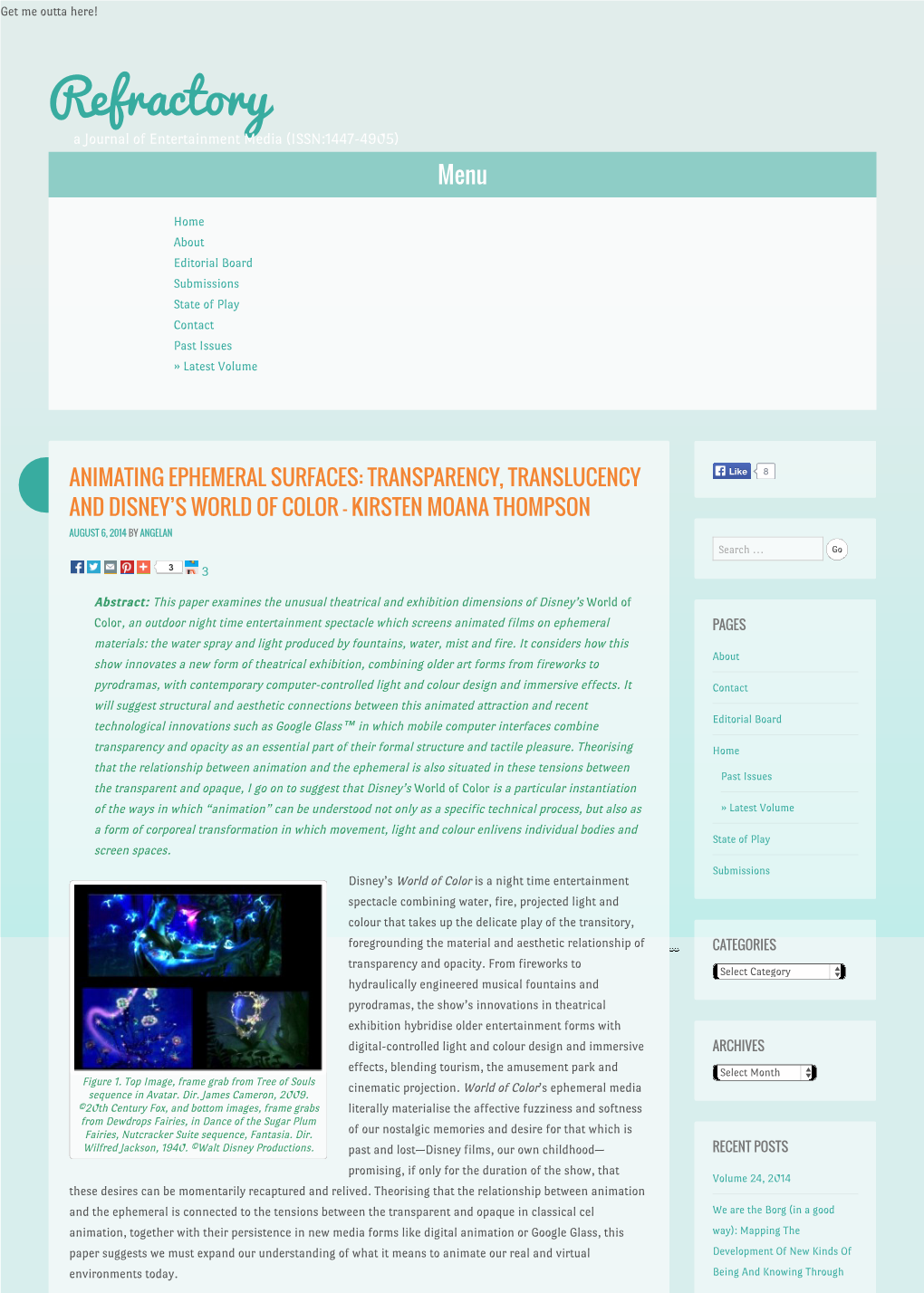 Refractory a Journal of Entertainment Media (ISSN:1447-4905) Menu